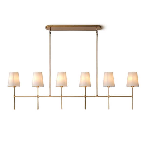 Modern Chandelier 61 in. 6-Light Gold Fabric Shaded Chandelier for Dinning Room, Living Room, Kitchen Island