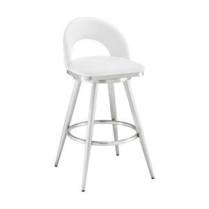 Charlotte 26 in. White Low Back Metal Counter Stool with Faux Leather Seat
