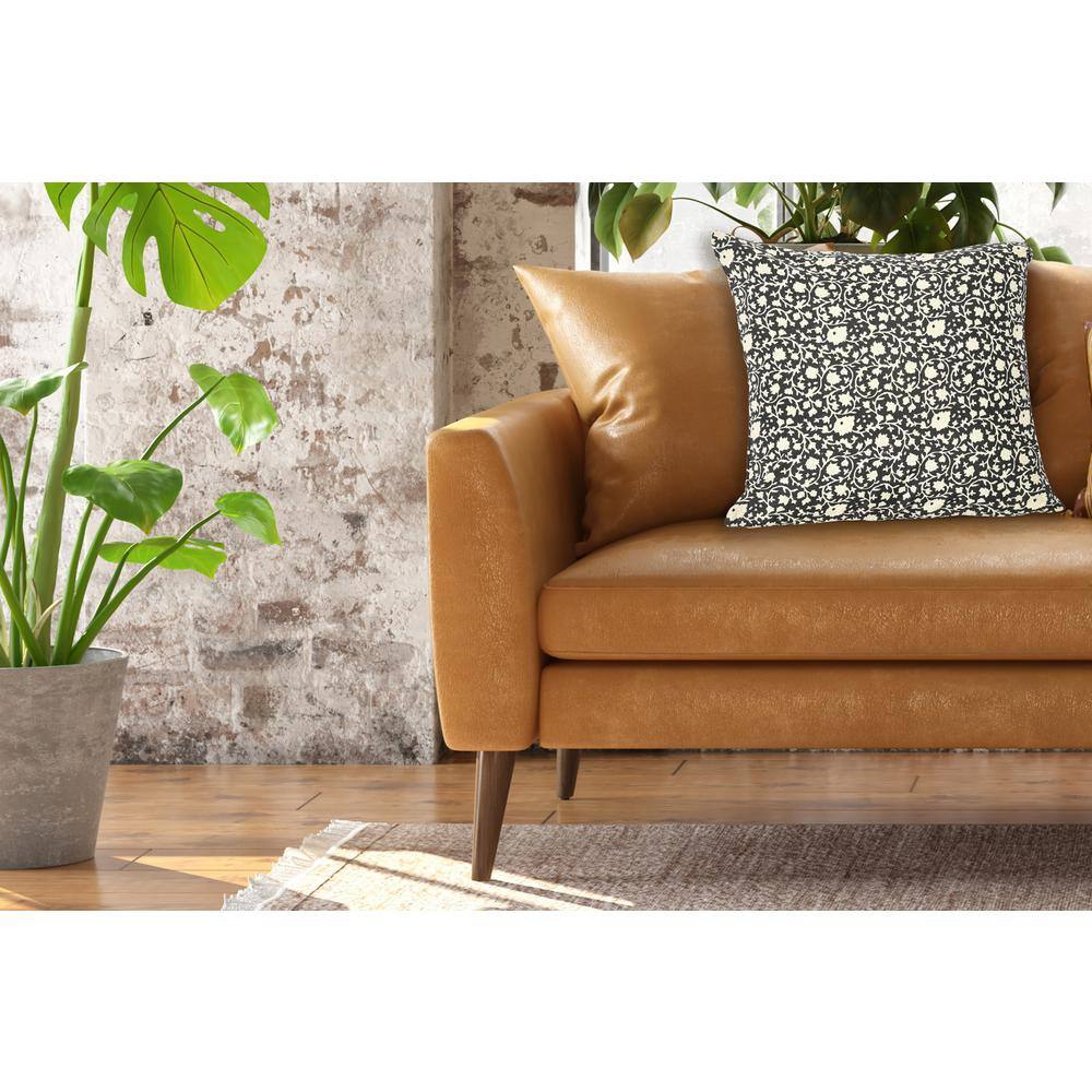 Vintage Black and White Floral Cotton Throw Pillow