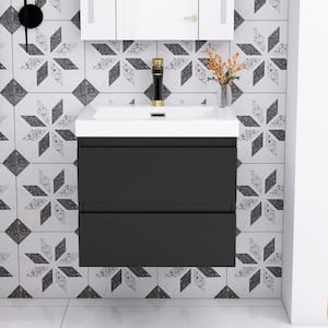 23.63 in. W. x 19.69 in. D x 22.44 in. H Single Sink Wall-mounted Bath Vanity in Black with White Cultured Marble Top