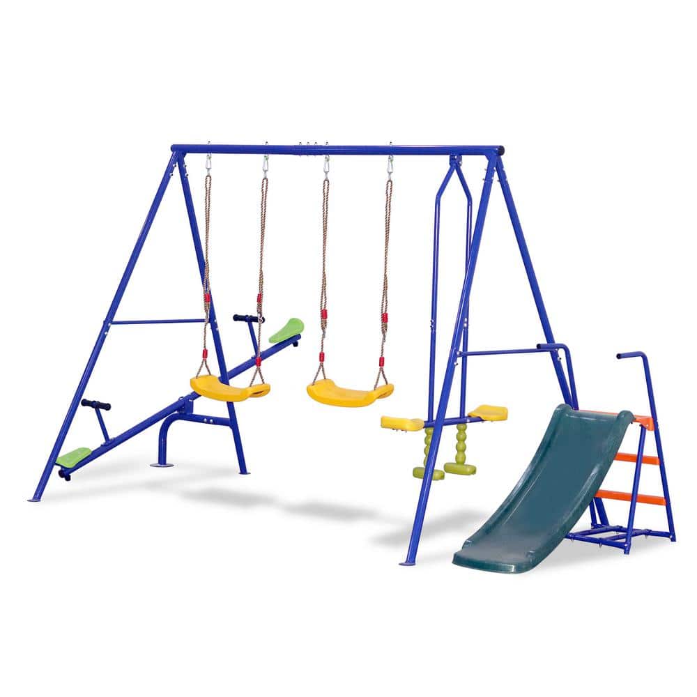5 in-1 Multicolor Heavy-Duty Swing Set with Stand, Slide and Glider, 2-Blet