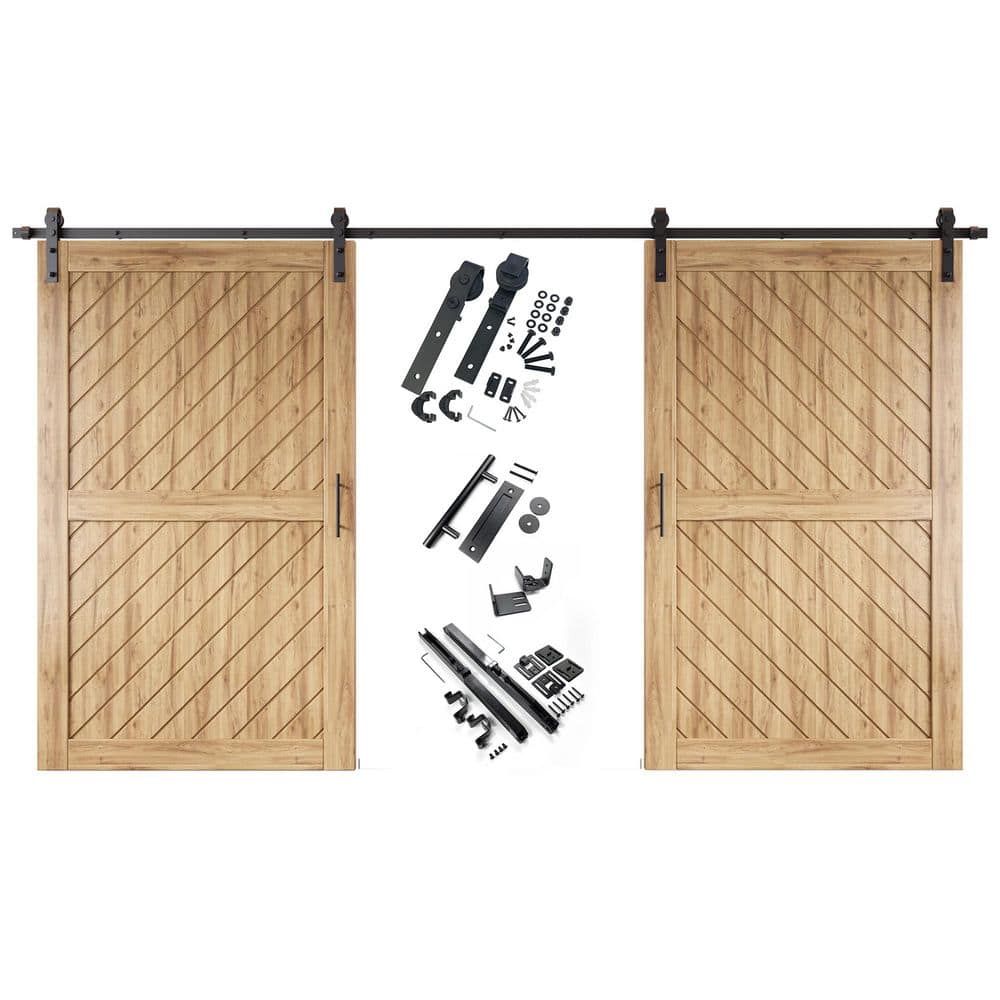 XT1 48 in. x 80 in. C-Panel Unfinished Slanted Stripe Design Double Pine Wood Sliding Barn Door with Hardware Kit price history on PriceWatchPro