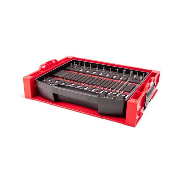 3/8 Inch Drive Standard and Long Bit Socket Set with Open Top Drawer and Rack (46-Piece)