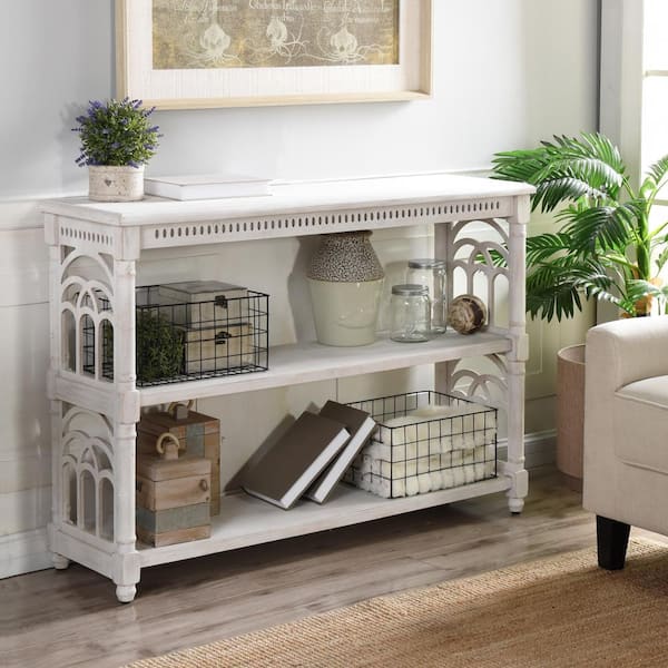 StyleCraft 48 in. Distress White Standard Rectangle Wood Console Table with Storage