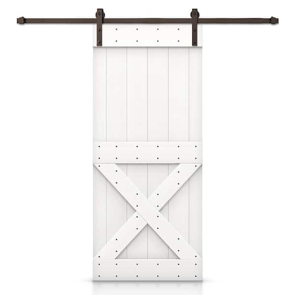 CALHOME Mini X 26 in. x 84 in. White Stained DIY Wood Interior Sliding Barn Door with Hardware Kit