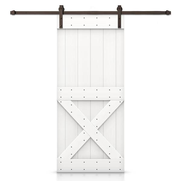 CALHOME Mini X 48 in. x 84 in. White Stained DIY Wood Interior Sliding Barn Door with Hardware Kit