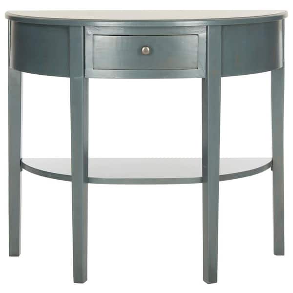 SAFAVIEH Abram 34 in. Dark Teal Half Moon Wood Console Table with 1-Drawer