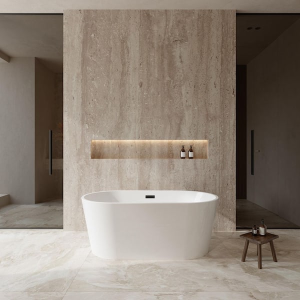 Carissa 60 in. Acrylic Flatbottom Bathtub in White with Matte Black Trim