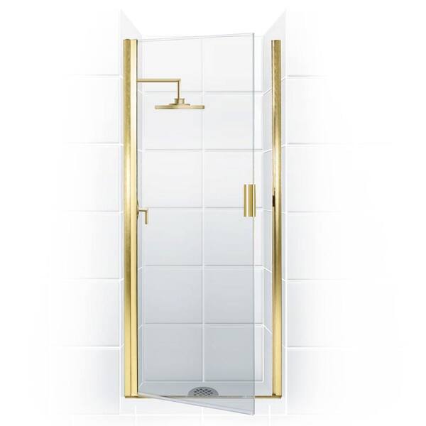 Coastal Shower Doors Paragon Series 22 in. x 82 in. Semi-Framed Continuous Hinge Shower Door in Gold with Clear Glass and Knock-On Handle