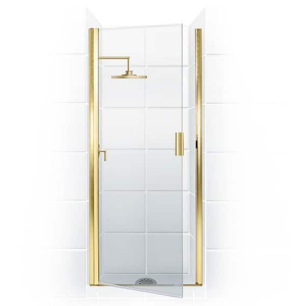 Coastal Shower Doors Paragon Series 24 in. x 65 in. Semi-Framed Continuous Hinge Shower Door in Gold with Clear Glass and Knock-On Handle