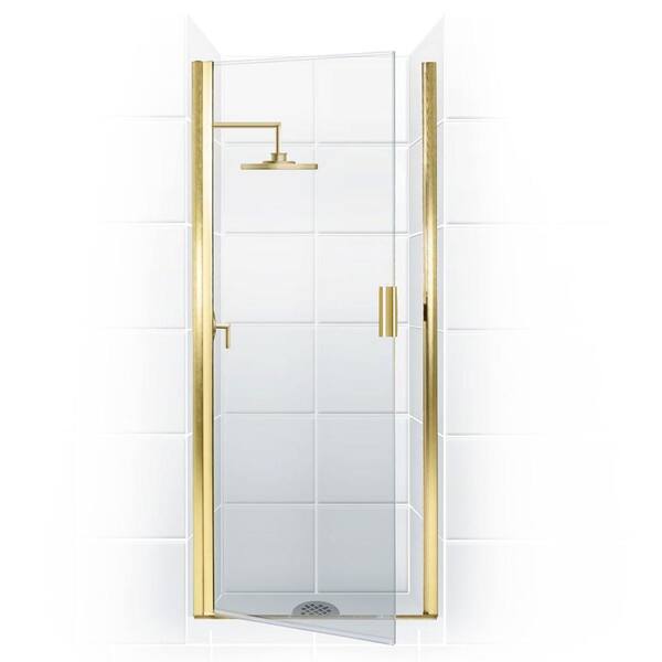 Coastal Shower Doors Paragon Series 25 in. x 69 in. Semi-Framed Continuous Hinge Shower Door in Gold with Clear Glass and Knock-On Handle