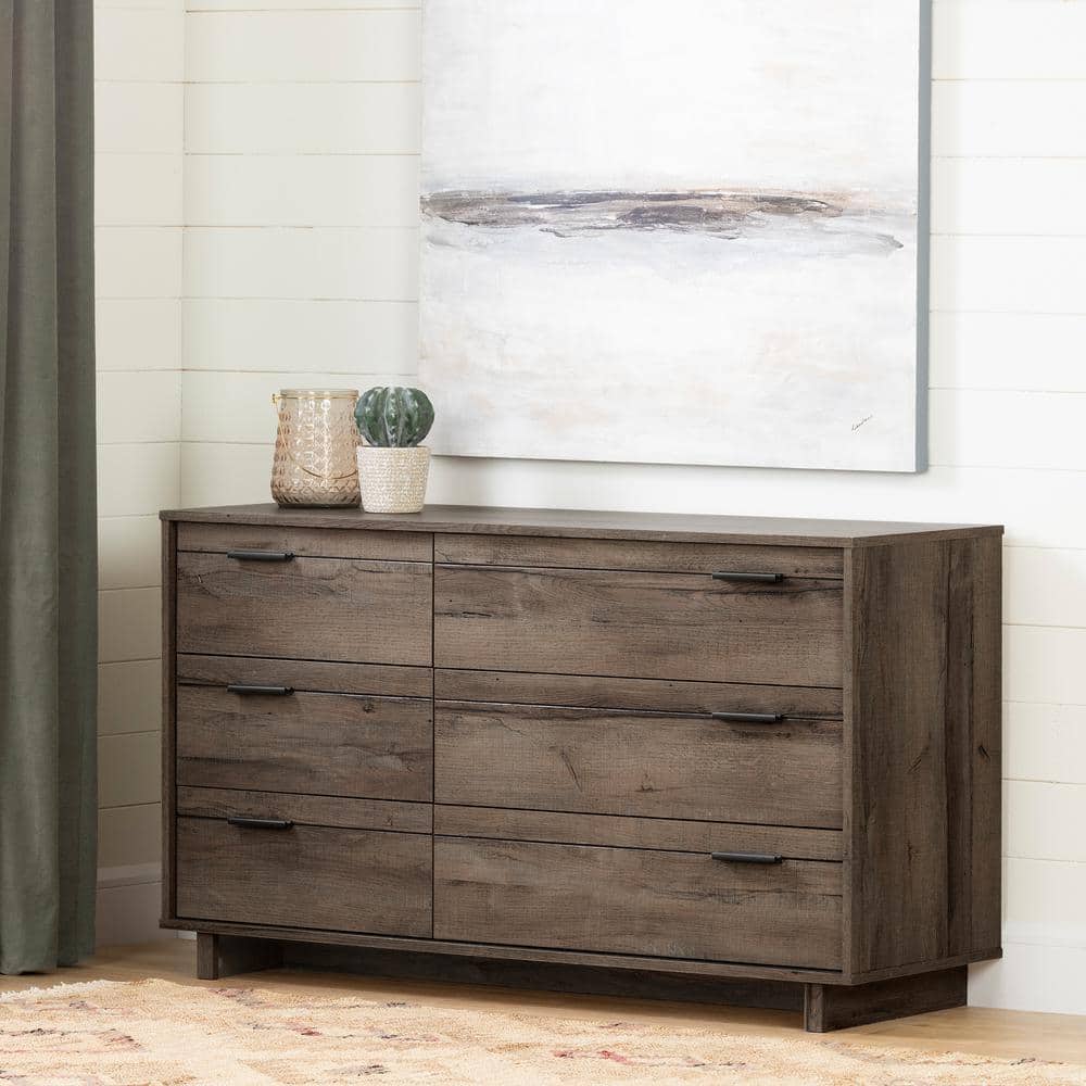Fynn Fall Oak Industrial Double Dresser with Metal Drawer Pulls