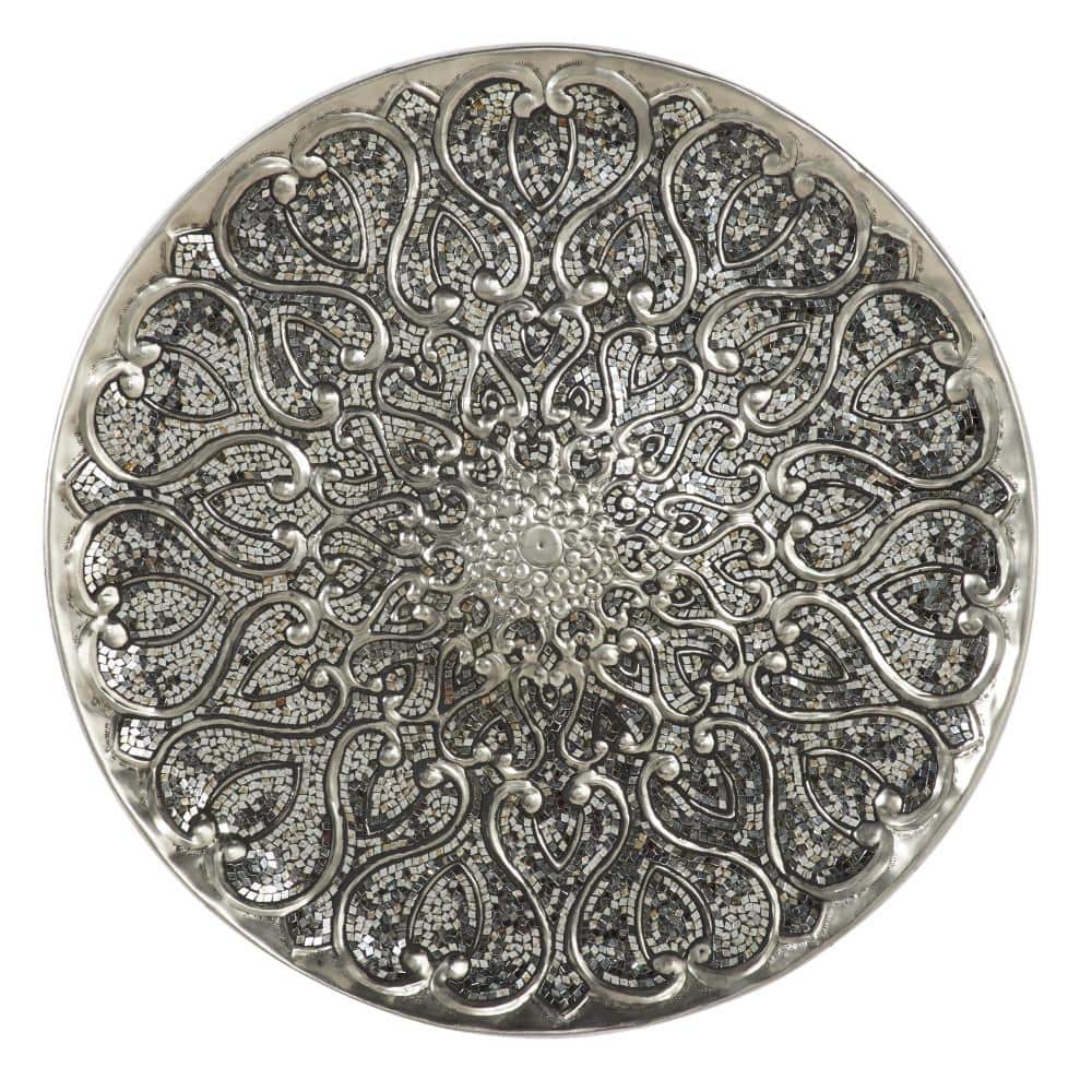 Silver Embossed Metal Plate Wall Sculpture, 33"