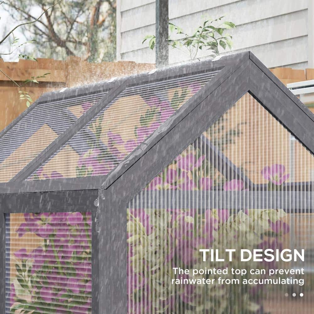 Gray Fir Wood Raised Garden Bed with Polycarbonate Greenhouse