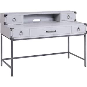 18 in. Rectangle Gray Wood 5 Drawers Writing Desk with Ring Pulls and Metal Braces