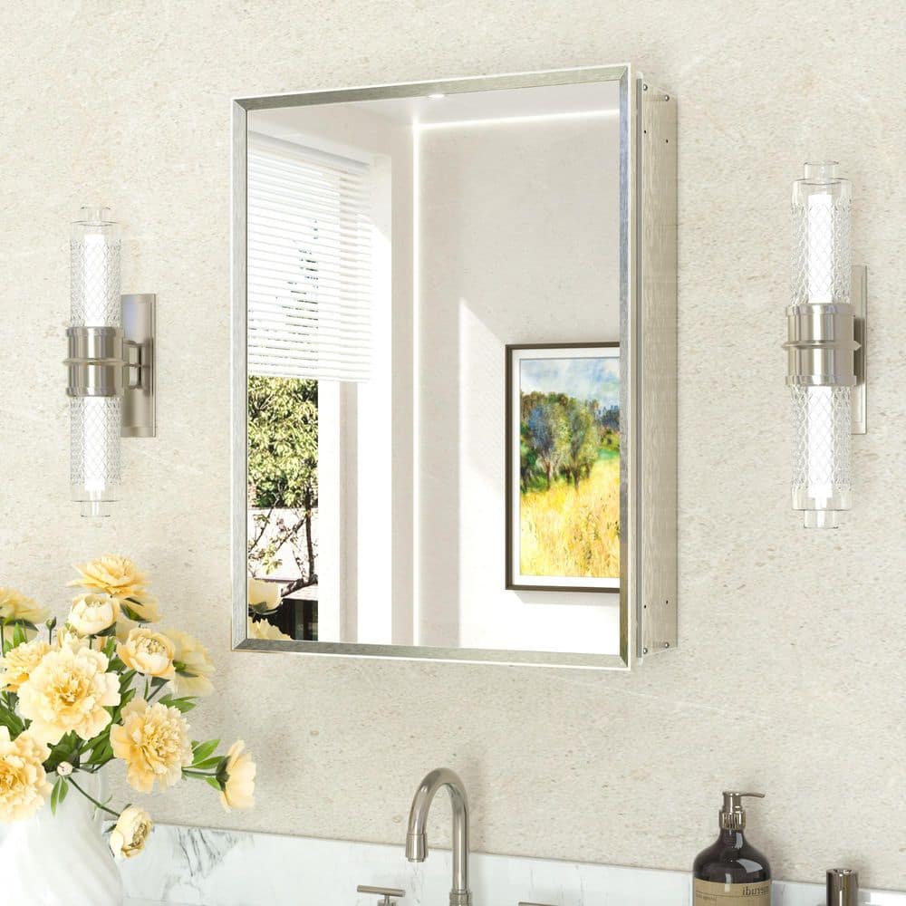 20 in. W x 26 in. H Rectangular Aluminum Medicine Cabinet with Mirror in Brushed Nickel price history on PriceWatchPro