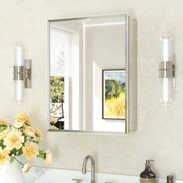 20 in. W x 26 in. H Rectangular Aluminum Medicine Cabinet with Mirror in Brushed Nickel