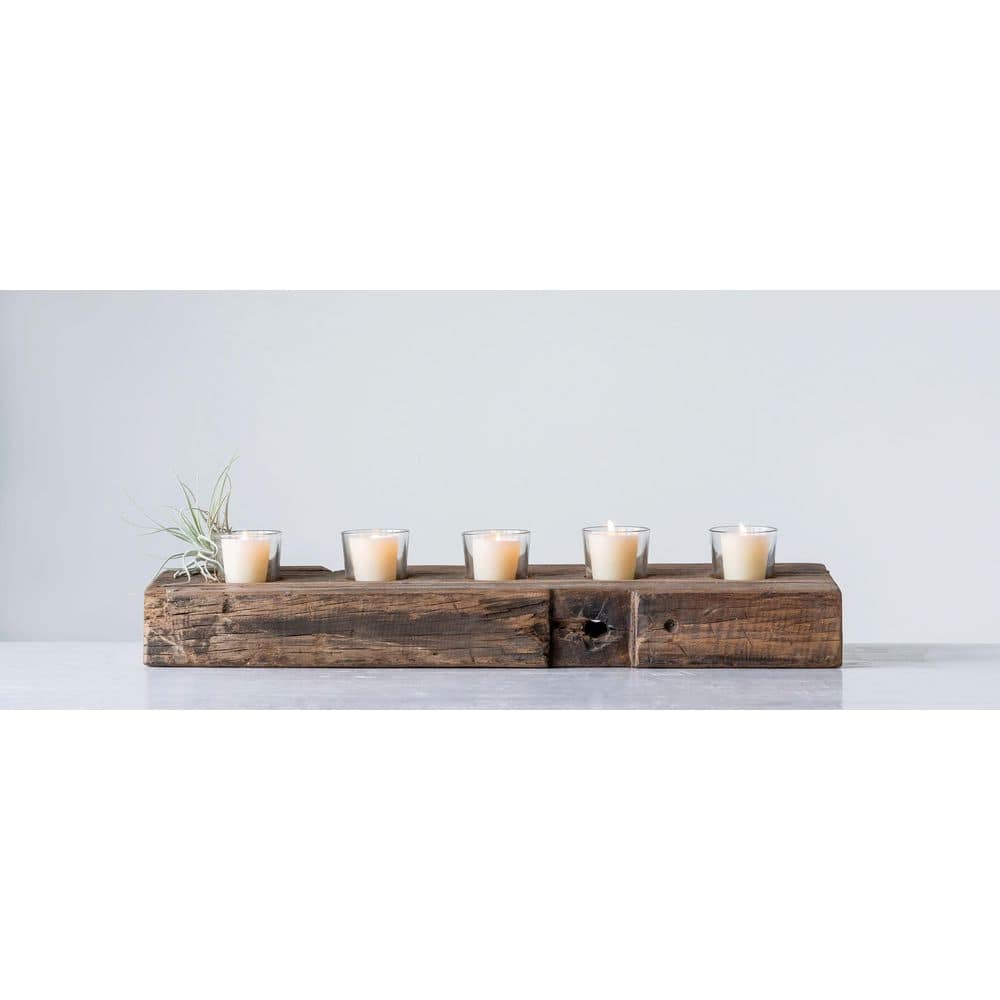 Storied Home Reclaimed Wood Holder with 5-Clear Glass Votives (Each one ...