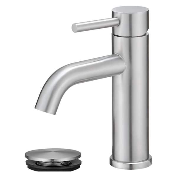 Single Hole Single Handle Bathroom Faucet RV Faucet Deck Mount 1 Hole or 3 Holes With Pop Up Drain in Brushed Nickel