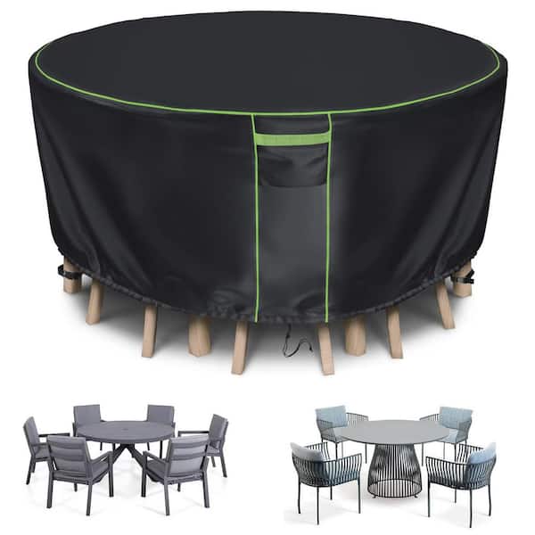 Unbranded Round Patio Cover, Waterproof Outdoor Table and Chair Cover, Fade Proof, 420D Heavy Duty, 84 in. L x 28 in. H, Black