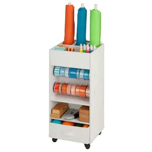 MDF Craft Rolling Storage Cart with Dowel Rods and 3 Compartments