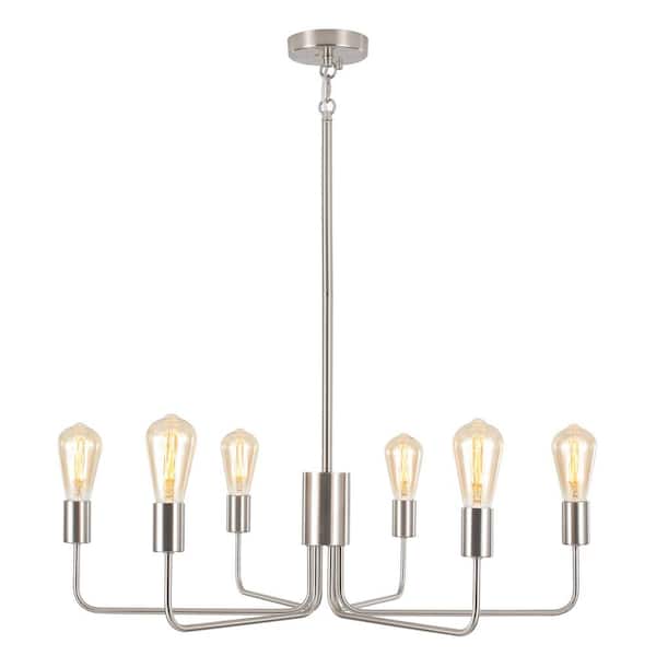 ZJVAIVE 6-Light Matte Nickel Classic Farmhouse Ship Anchor Style Chandelier for Living Room Bedroom with No Bulbs Included