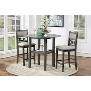 New Classic Furniture Gia 3-piece Wood Top Round Counter Set with Drop Leaf Table, Gray