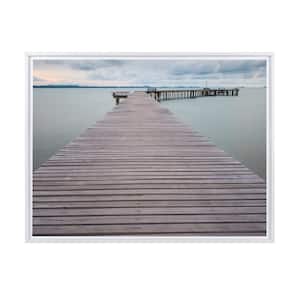 Wood Pier On The Lake Framed Canvas Wall Art - 32 in. x 24 in. Size, by Kelly Merkur 1-piece White Frame