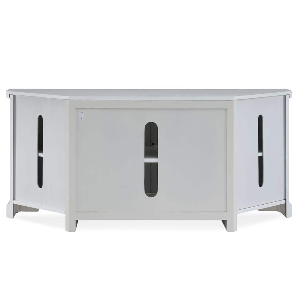 Riley Holliday Modern White Composite Wood Corner TV Stand with Cabinet