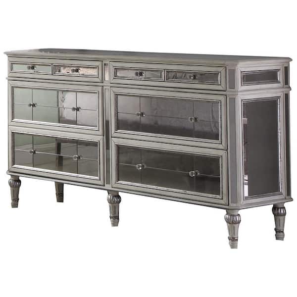Best Master Furniture Theresa 6-Drawer Antique Cream Mirrored Dresser 39 in. H x 67 in. W x 20 in. D