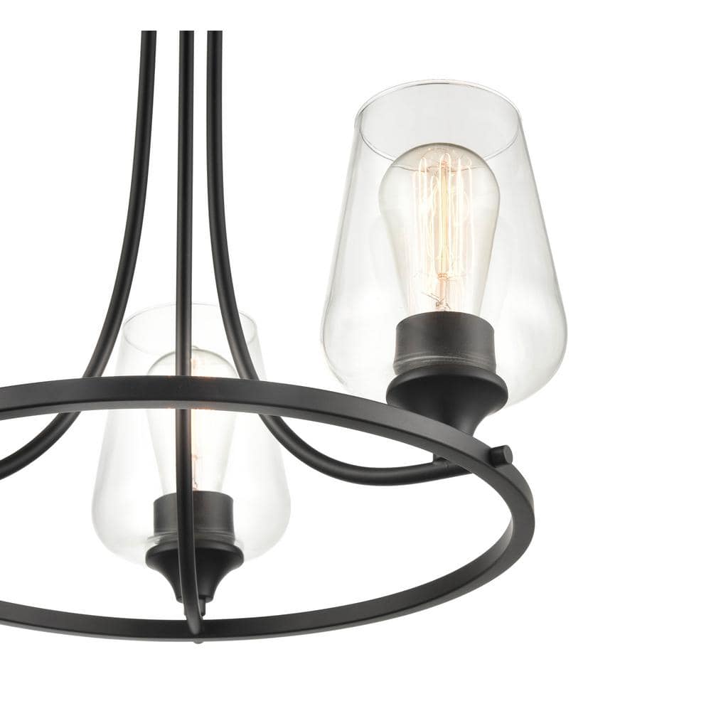 Matte Black Mini 3-Light Chandelier with Clear Glass Shades