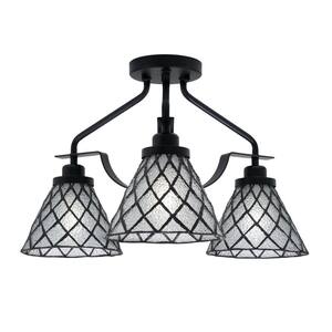 Zara 17.75 in. 3-Light Matte Black Semi-Flush with 7 in. Sandhill
