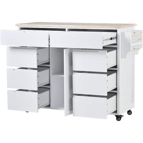 Codesfir Kitchen Island Cart on Wheels with Storage Drawers and Cabinets,  Kitchen Cart with Rubberwood Countertop, Lockable Casters, Adjustable  Shelves, L48xW18xH36 Inches, Easy Assembly, White 