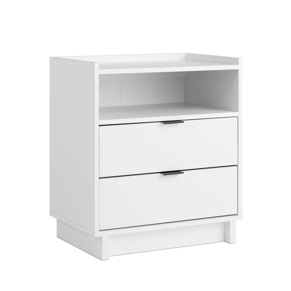 Simply Modern White 2 Drawer Nightstand with Open Shelf