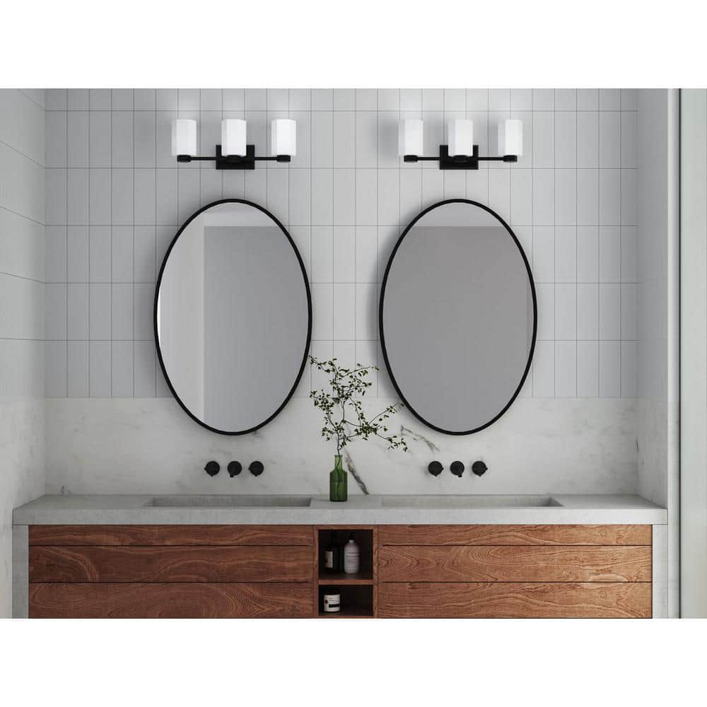 Estrada 22.37 in. 3-Light Matte Black Vanity Light with Opal Glass Shade price history on PriceWatchPro