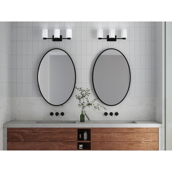 Progress Lighting Estrada 22.37 in. 3-Light Matte Black Vanity Light with Opal Glass Shade