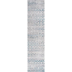 Ancient Faded Trellis Gray/Turquoise 2 ft. x 8 ft. Runner Rug