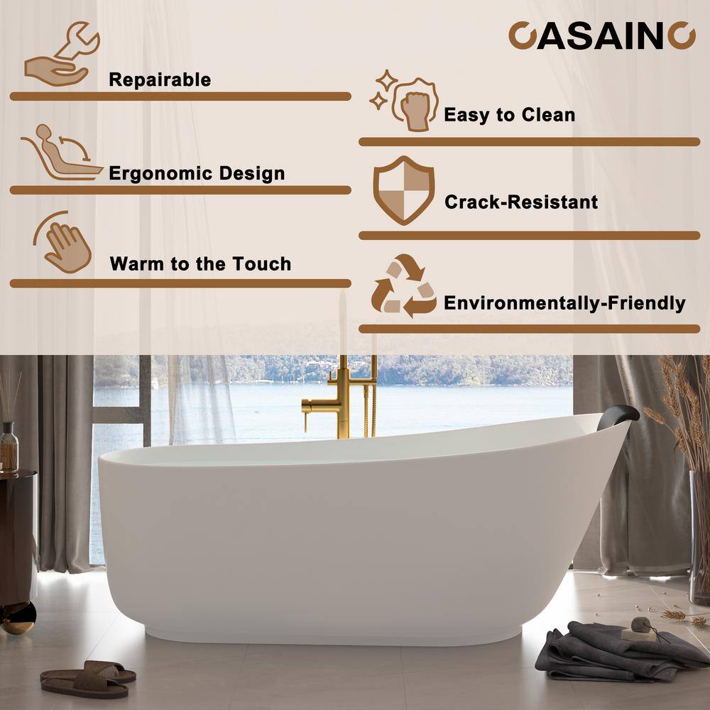 66.9'' Matte White Solid Surface Freestanding Bathtub