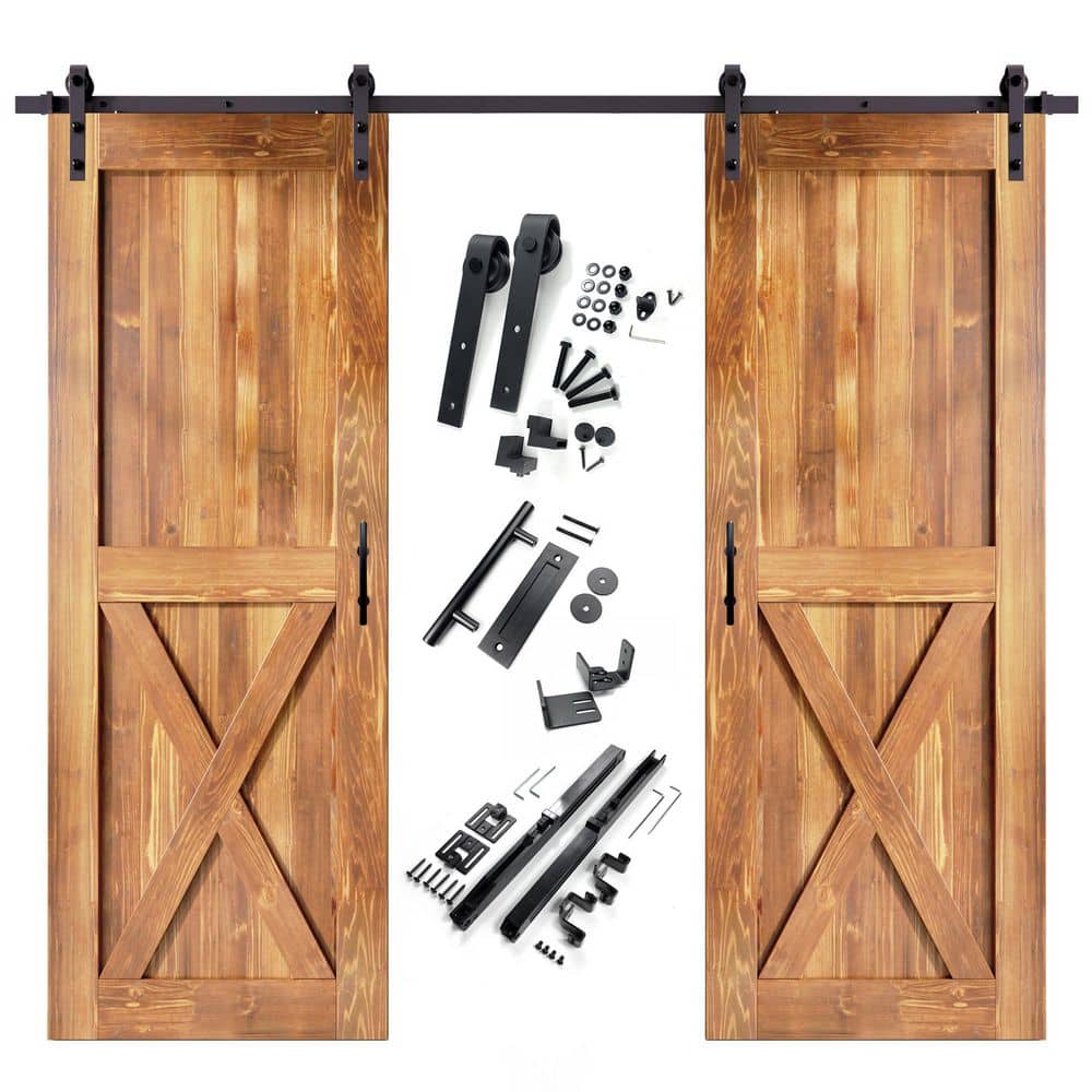 40 in. x 84 in. X-Frame Early American Double Pine Wood Interior Sliding Barn Door with Hardware Kit Non-Bypass price history on PriceWatchPro