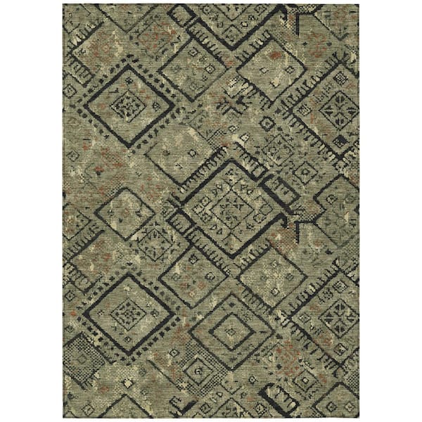 Chantille Machine Washable Indoor/Outdoor Abstract ACN2470 Olive 5 ft. x 7 ft. 6 in. Area Rug