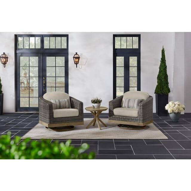 Home Decorators Collection Avondale 3-Piece Wicker Aluminum Motion Patio Conversation Set in Cast Ash Cushions