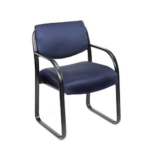 Blue Fabric Guest Chair with Arms, Black Steel Frame