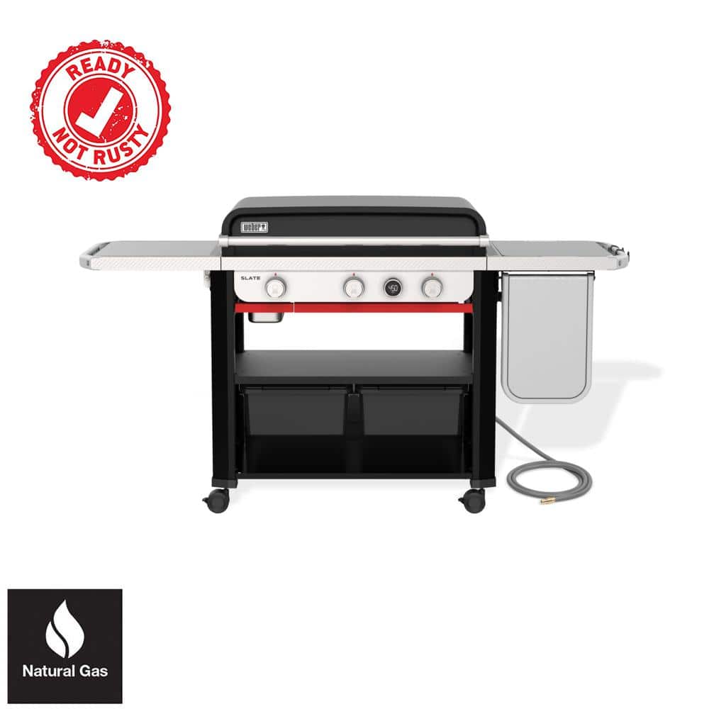 Slate Griddle 3-Burner Natural Gas 30 in. Flat Top Grill in Black with Extendable Side Table