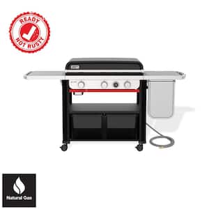 Slate Griddle 3-Burner Natural Gas 30 in. Flat Top Grill in Black with Extendable Side Table