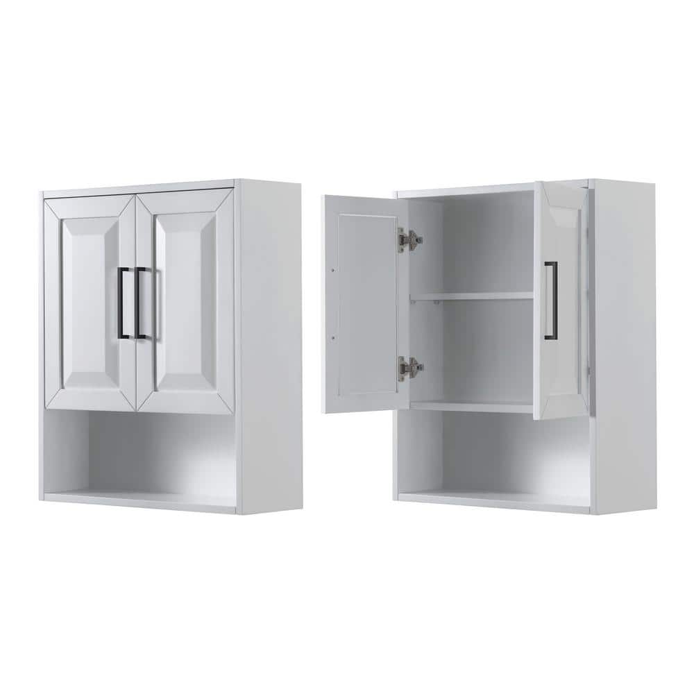 Daria 25" White Bathroom Wall Cabinet with Matte Black Trim