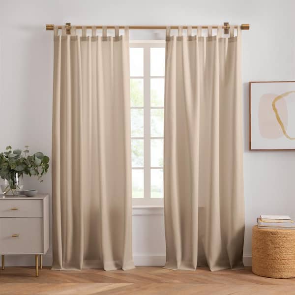 Elrene Rhodes Taupe Polyester Solid 52 in. W x 108 in. L Adhesive Loop Tab Top Light Filtering Curtain (Double Panel)