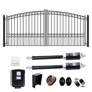 16 ft. x 6 ft. Automated Steel Paris Dual Swing Black Steel Driveway Gate and Gate Opener Kit ETL Listed Fence Gate