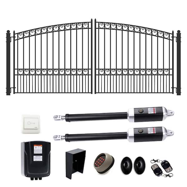 ALEKO 16 ft. x 6 ft. Automated Steel Paris Dual Swing Black Steel Driveway Gate and Gate Opener Kit ETL Listed Fence Gate