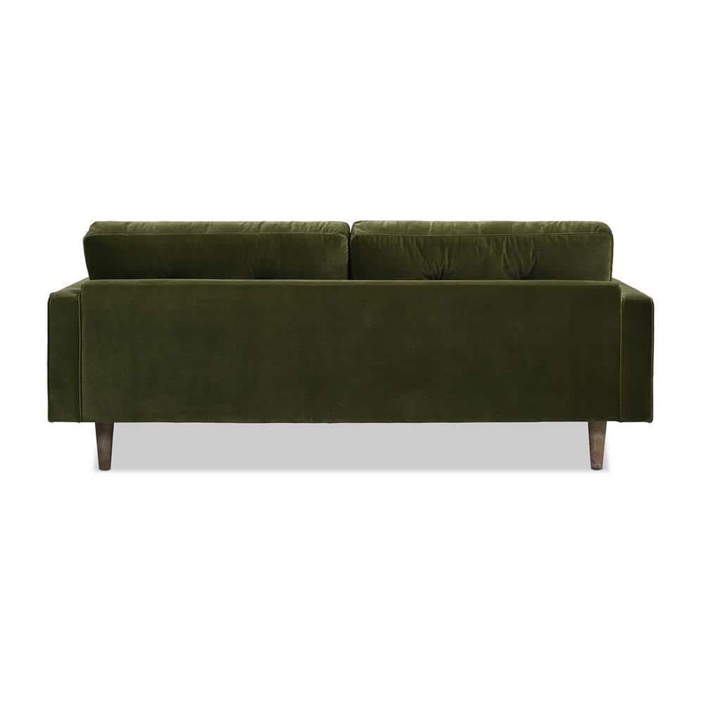 Olive Green Tufted Faux Leather Sofa with Wood Legs