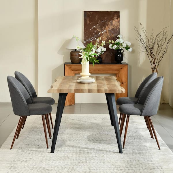 LAHV 5-Piece Modern Farmhouse Dining Room Set-Walnut Edge Wood Top Table with Charcoal Fabric Seat (Seats 4)